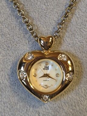 Vintage Nolan Miller Gold-tone Heart Pendant Watch Necklace